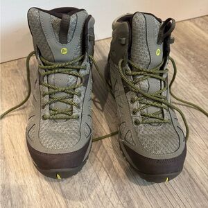 Merrell Gray and Olive Lace-Up Hiking Boots